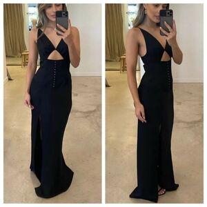 BEC + BRIDGE Teresa Maxi Dress Black Corset Cut Out Maxi Slit Gown Black 2